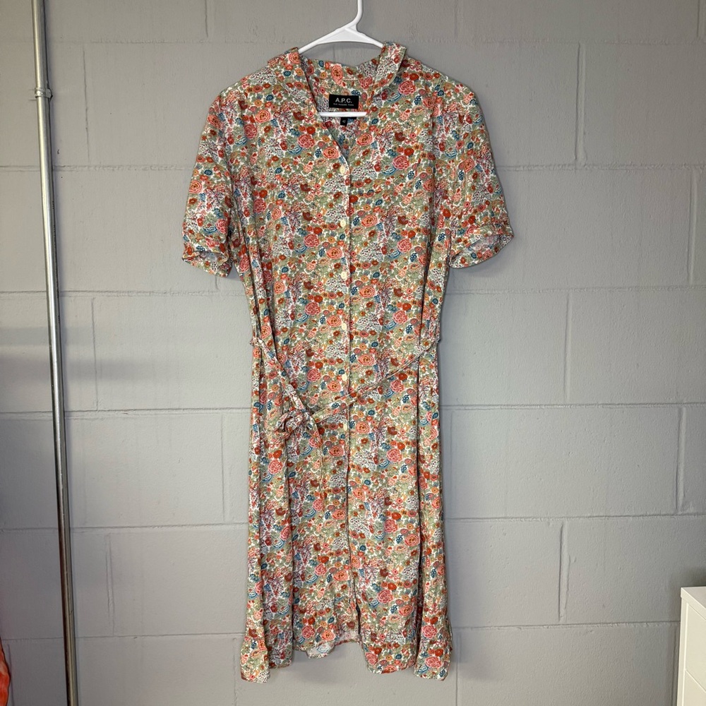 A.P.C Carmen Button Down Floral Printed Vintage Style Shirt Dress EU 42 US 10 - Picture 3 of 13